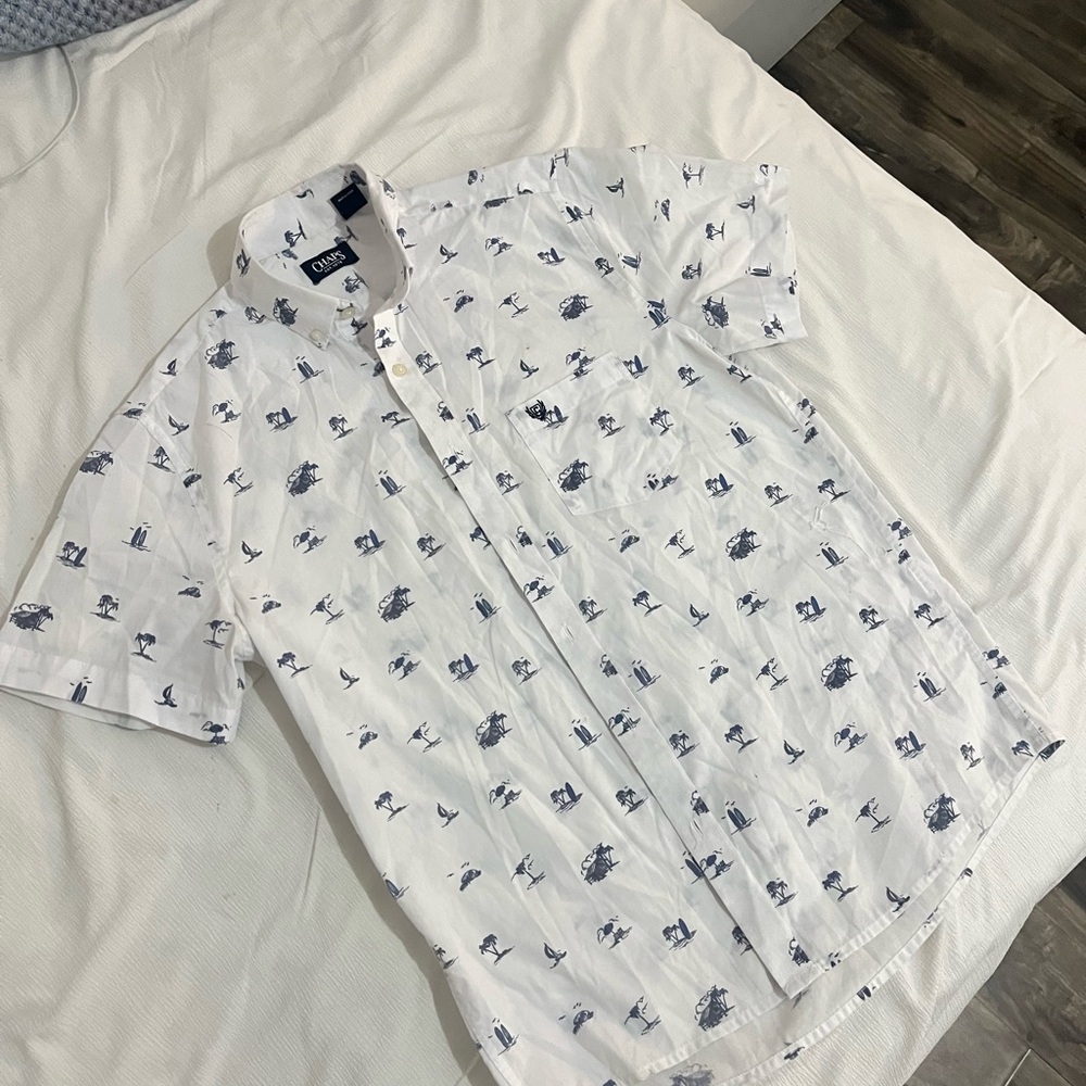 Old Navy White and Blue Patterned Shirt